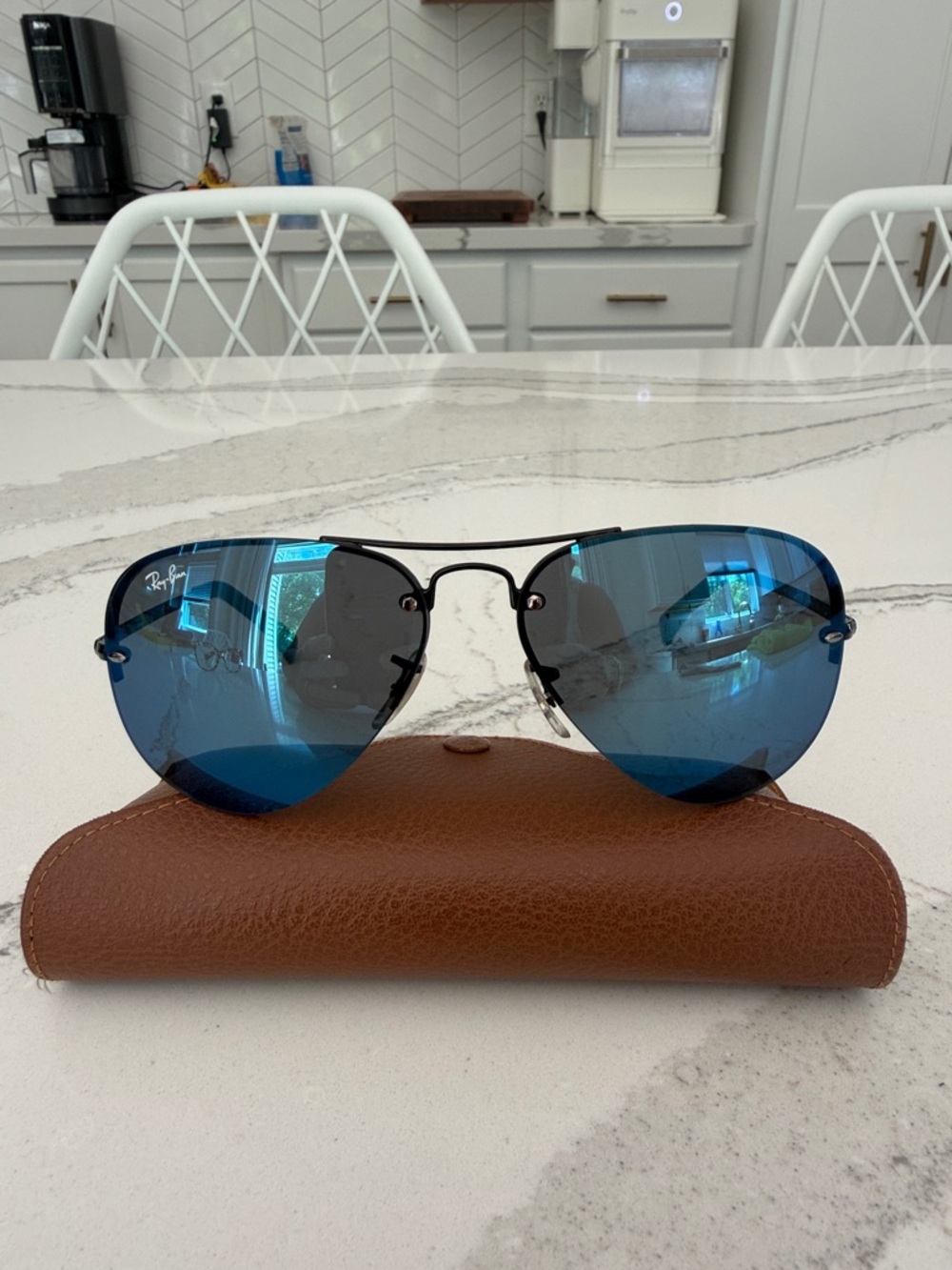 Ray-Ban 3449 | 59 14 Aviator Sunglasses with Blue Lenses and Black Frame